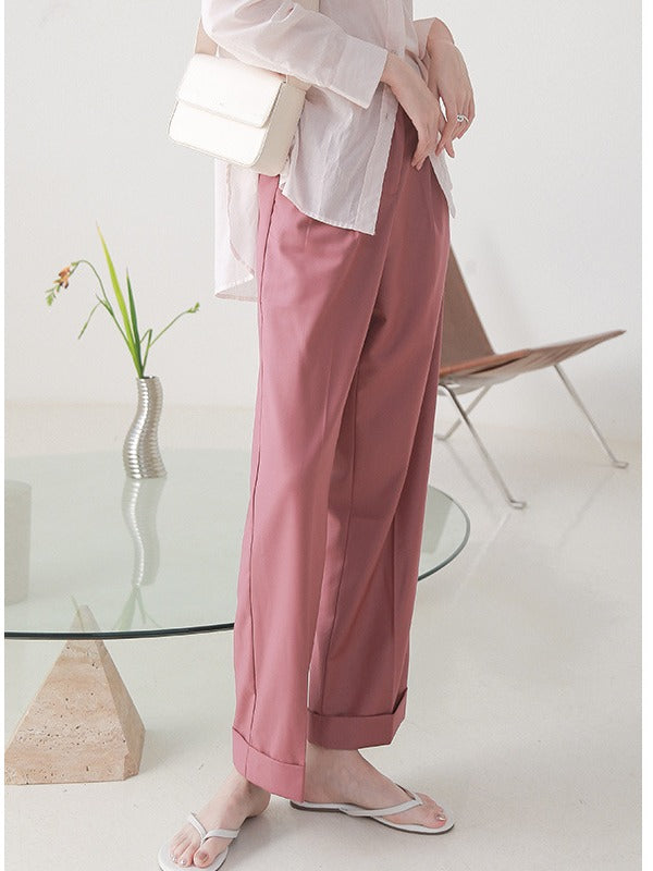 Solid Color Loose Straight Leg Pants