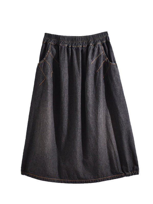 Split-Joint Denim Skirt Bottom