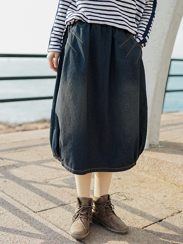 Split-Joint Denim Skirt Bottom