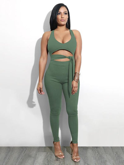 Front Bandage Hollow Out Jumpsuits