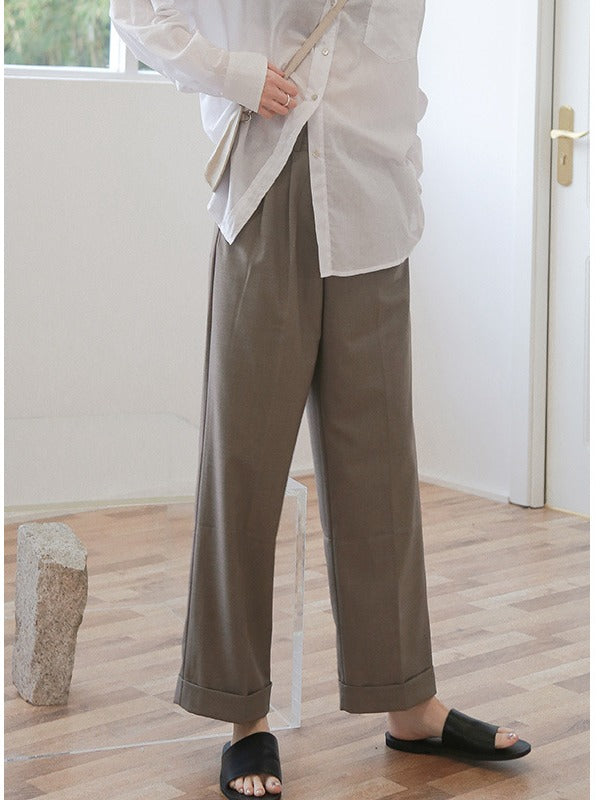 Solid Color Loose Straight Leg Pants