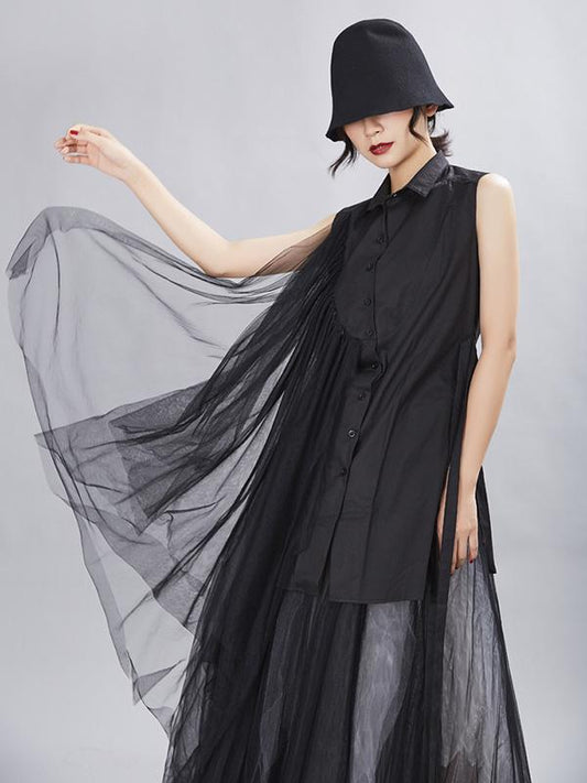 Original Asymmetric Split-joint Lapel Sleeveless Dress