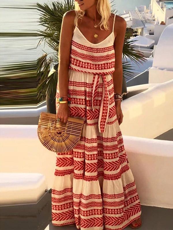 Beach Printed  Spaghetti-neck Maxi Dress