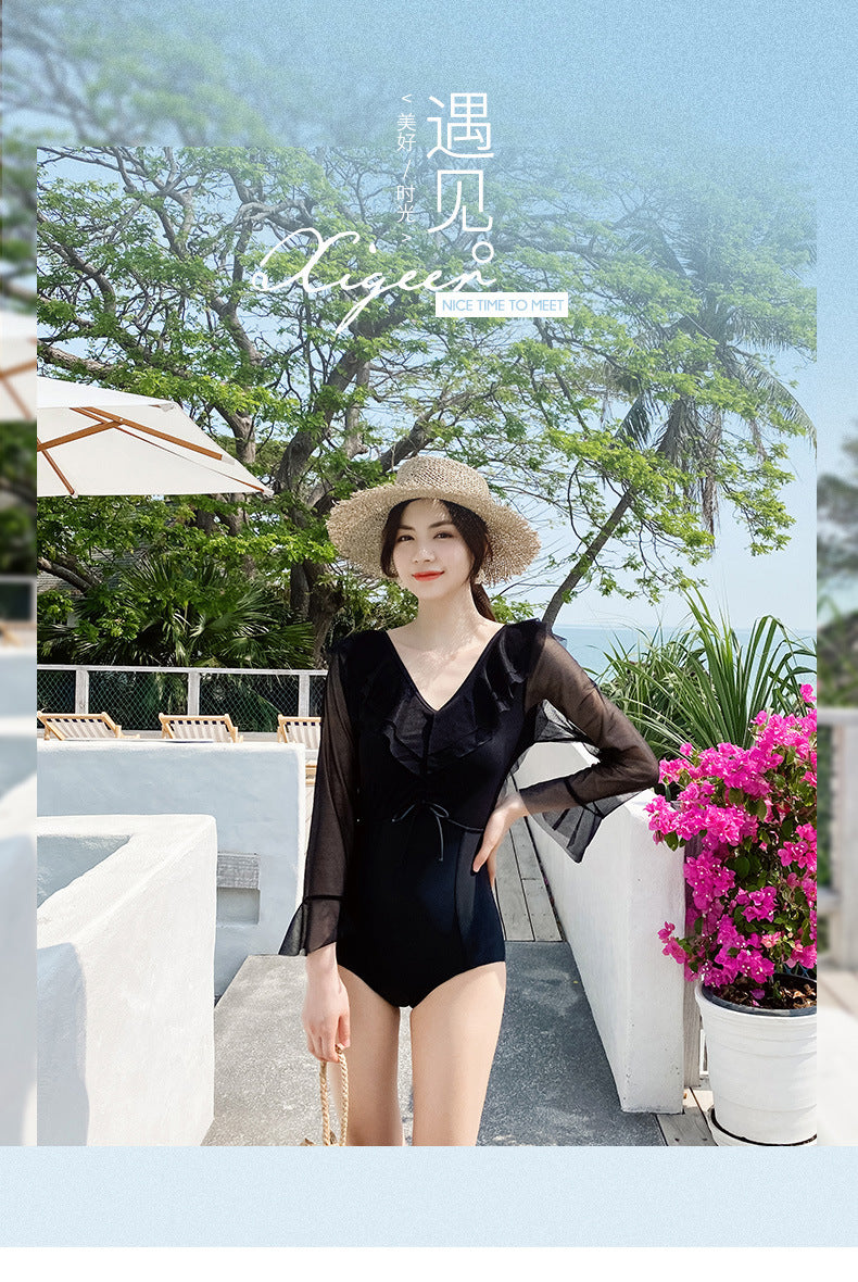 20050 Swimsuit women's one-piece sexy small chest gathering conservative belly spring swimsuit