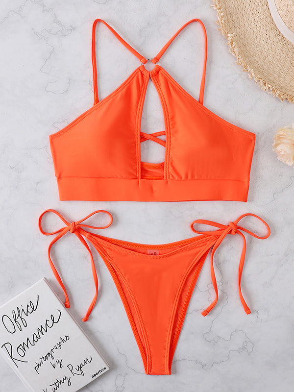 3 Colors Tie Side Spaghetti-Neck Bikini Swimsuit