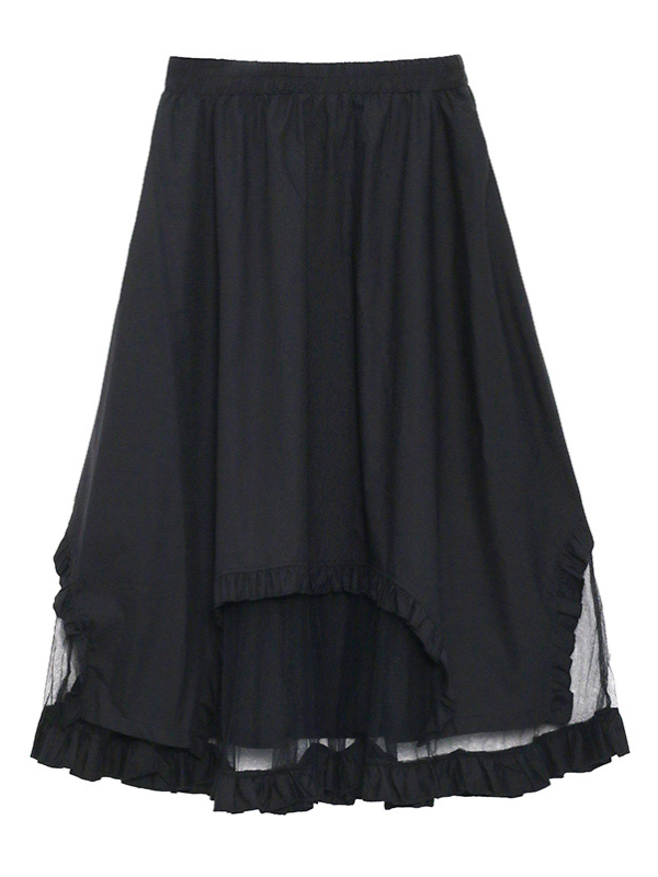 Stylish Black Split-Joint Gauze High Waisted A-Line Skirts