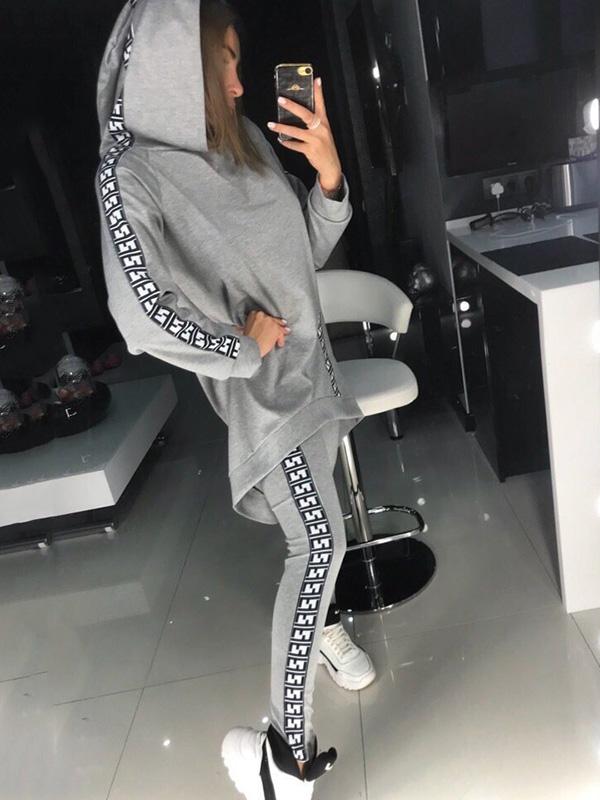 Hooded Contrast Sweatershirt And Leggings Suits