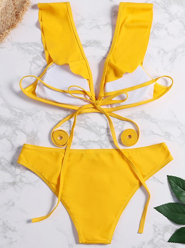 Ruffle Yellow Bikini Swimsuit