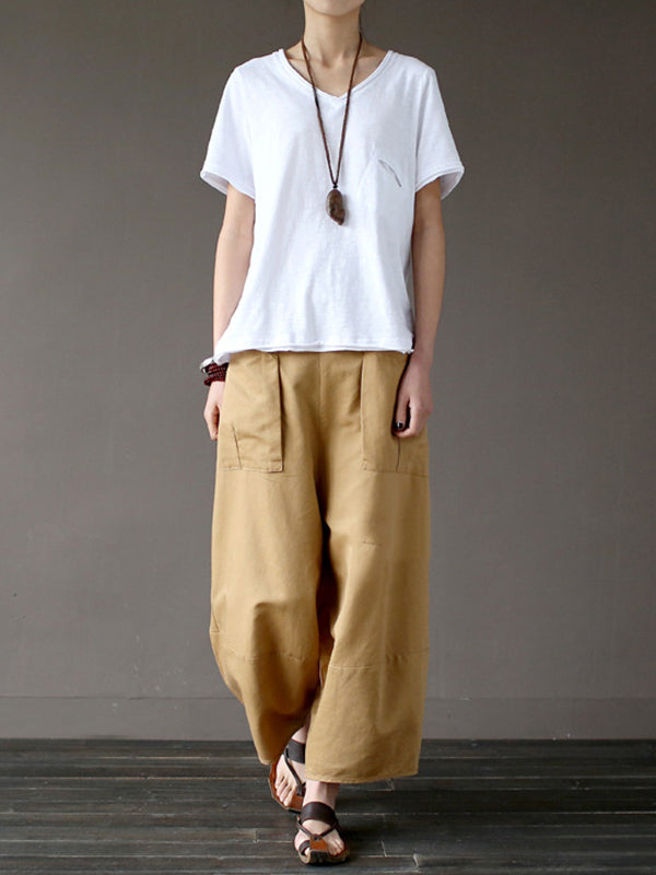 Simple 4 Colors Loose Linen Wide Leg Pants