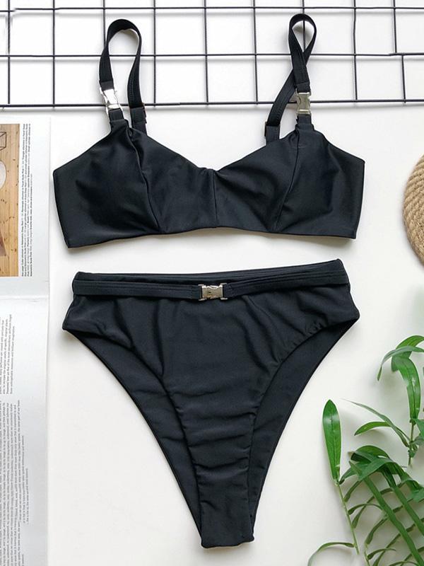 Low Collar Metal Pin Bikini Swimsuit