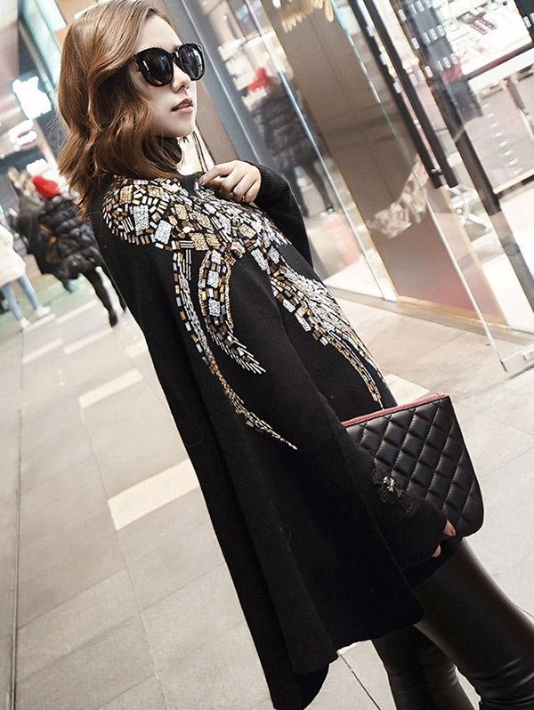 Inwrought Sequined Fashion Black Cape