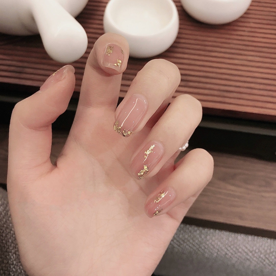 Naked color transparent gentle gold foil PRESS ON NAILS