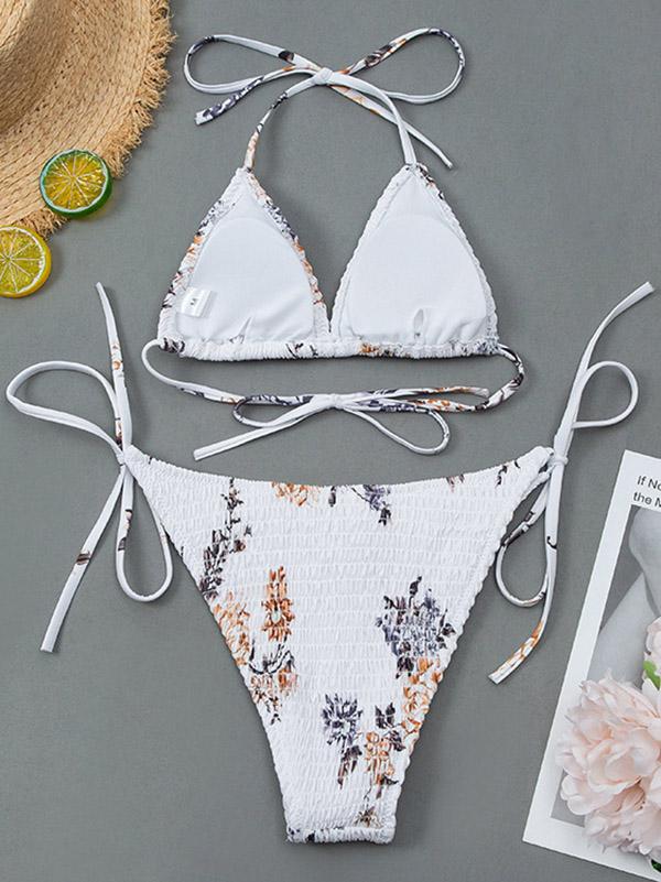 Sexy Triangles Bandage Split Type Bikini Swimsuit