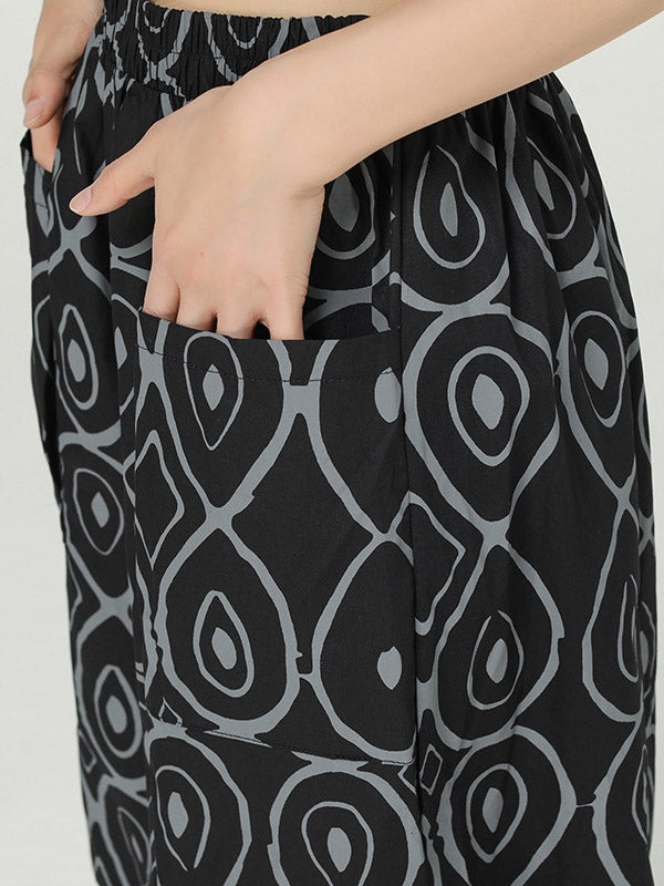 Original Asymmetric Printed Wide Leg Loose Pants