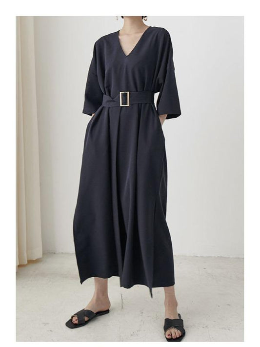 Loose A-Line Belt Thin Graceful Long Dress