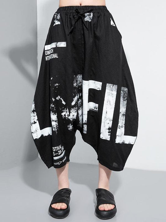 Fashion Loose Elastic Waist Print Harem Pants