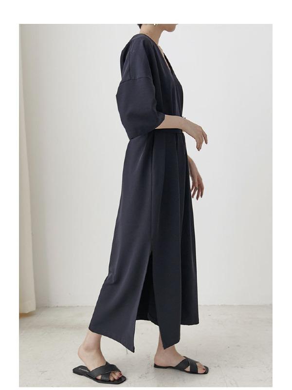 Loose A-Line Belt Thin Graceful Long Dress