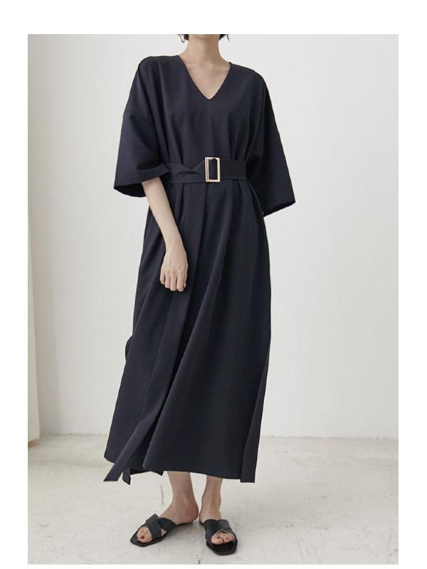 Loose A-Line Belt Thin Graceful Long Dress