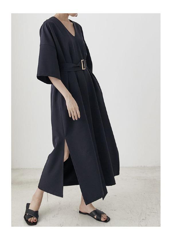 Loose A-Line Belt Thin Graceful Long Dress