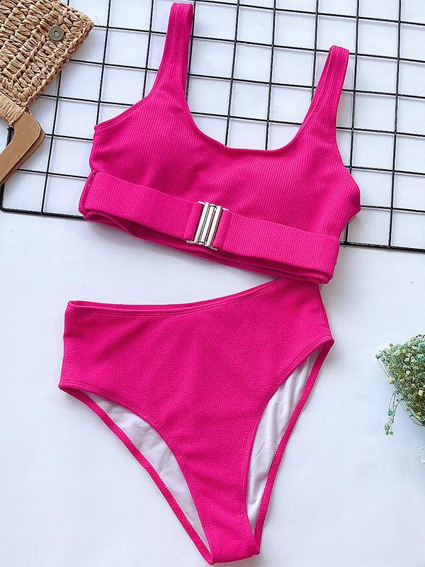 Plain Color Pit Bikini Swimsuit