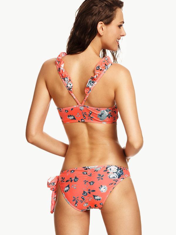 Floral Two-Pieces Spaghetti-neck Bikini Swimwear