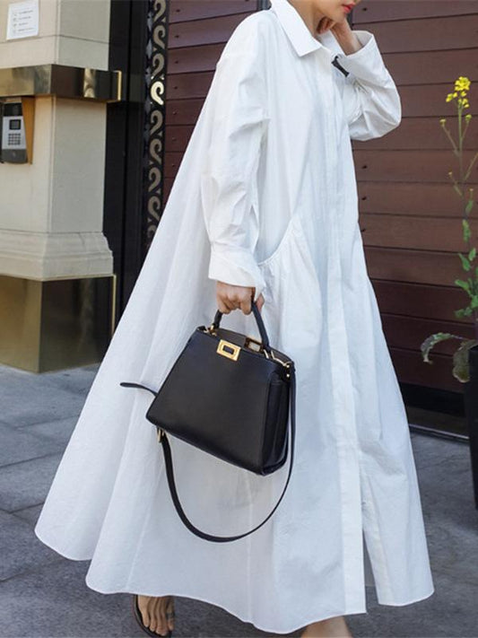 Urban White Lapel Long Shirt Dress