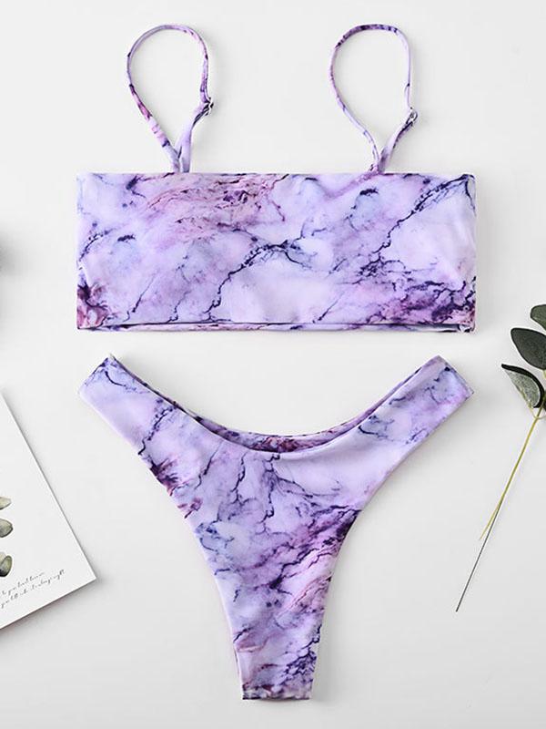 Sexy Strapless  Halo Dyeing Split Bikini Swimsuit