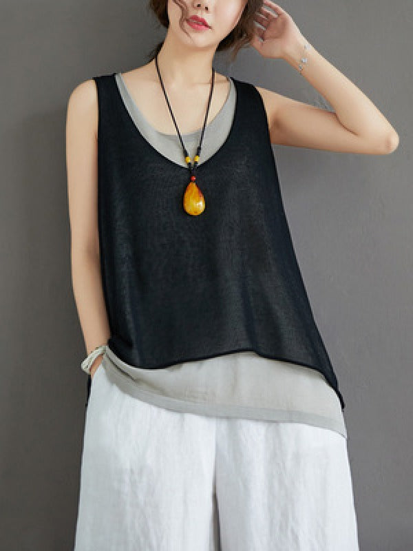 False Two Sleeveless Round Neck Knit Vest