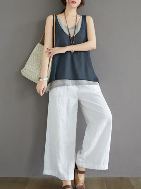 False Two Sleeveless Round Neck Knit Vest