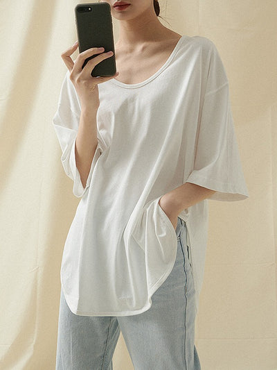 CASUAL SIMPLE SOLID COTTON T-SHIRTS