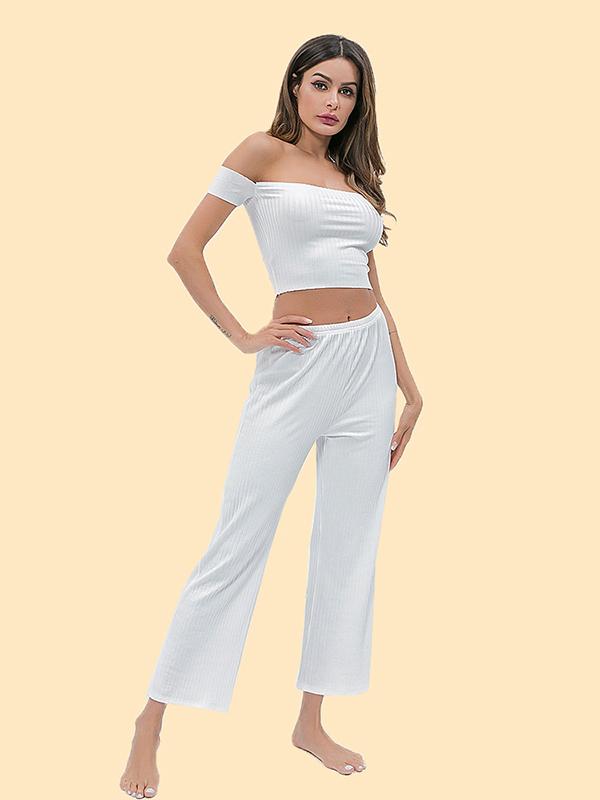 Off The Shoulder Crop Tees And Casual Pants Suits