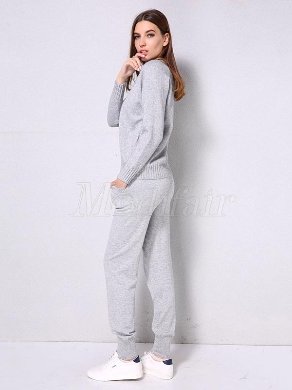 Solid Drawstring Knitting Sweater Sports Suits