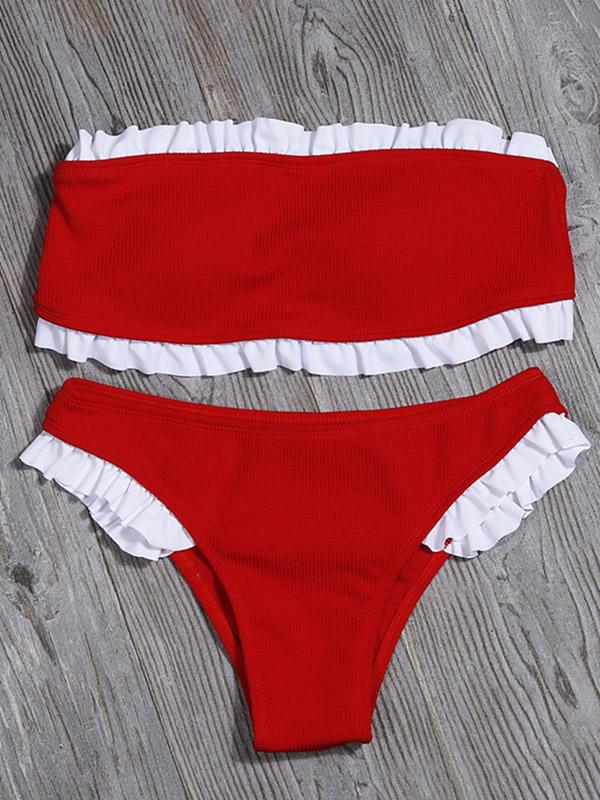 Ruffled Bandeau Split Bikini Swimsuit