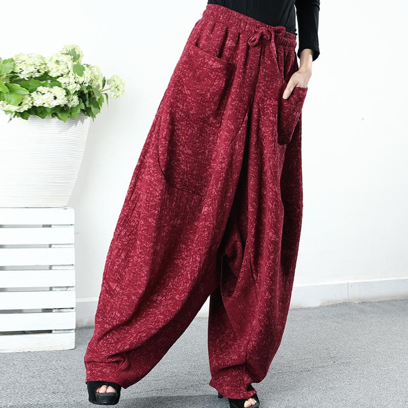 Buykud Solid Color Thick Warm Loose Casual Pants