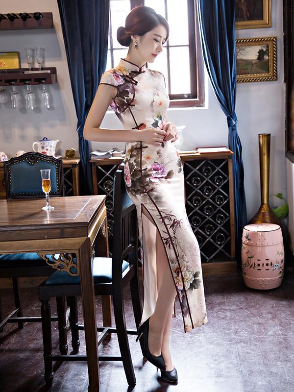 Floral Print Side Split Long Cheongsams