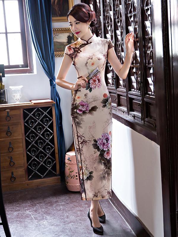 Floral Print Side Split Long Cheongsams