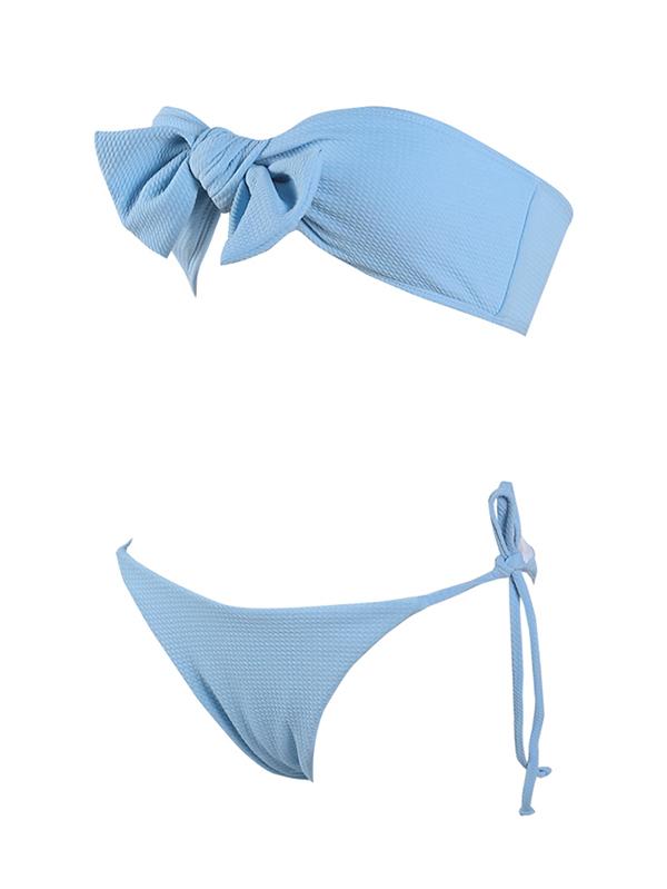 Bow Plain Textured Bikini Set