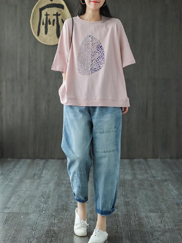 Casual Simple Leaf Printed T-Shirts