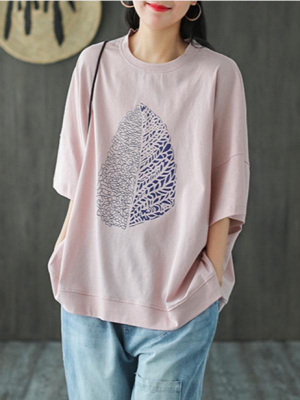 Casual Simple Leaf Printed T-Shirts