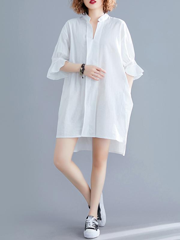 Casual V-neck Shirt Dress