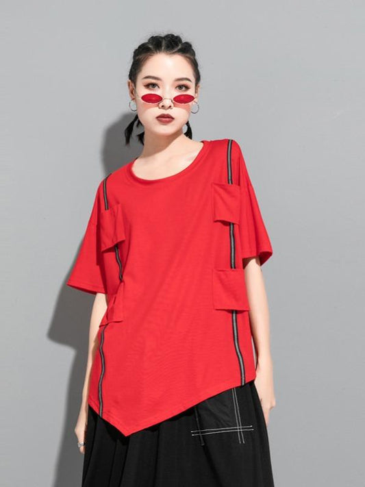 Plus Size Loose Split-Joint Solid T-Shirt