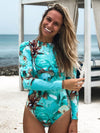Long-Sleeves Sun-Protection Floral Printed One-Piece Wetsuits