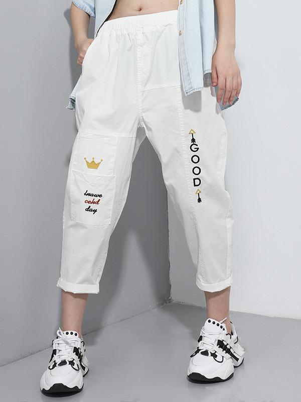 Corduroy Elasticity Letter Print Harem Pants