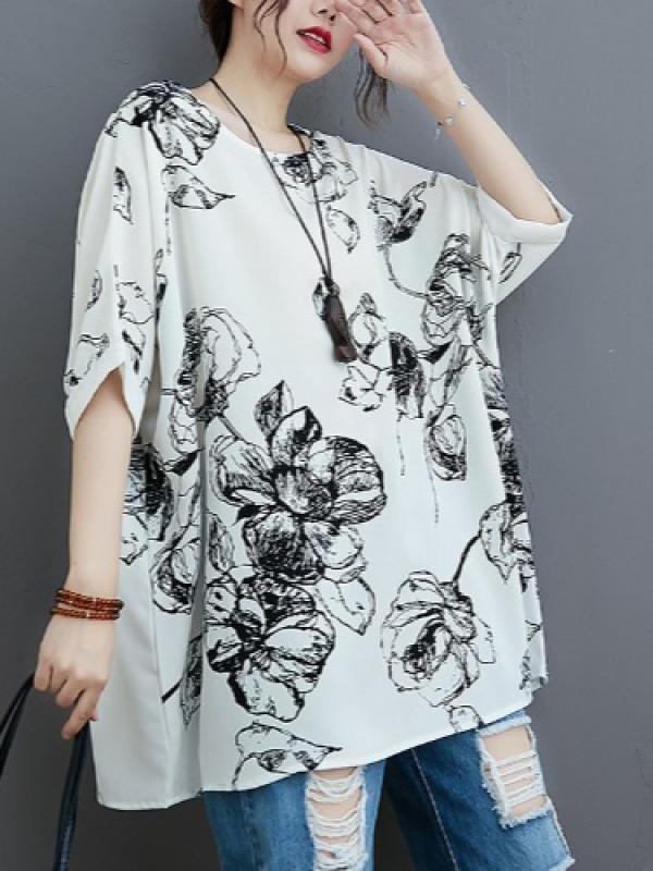 Plus Size Loose Print Chiffon T-Shirt