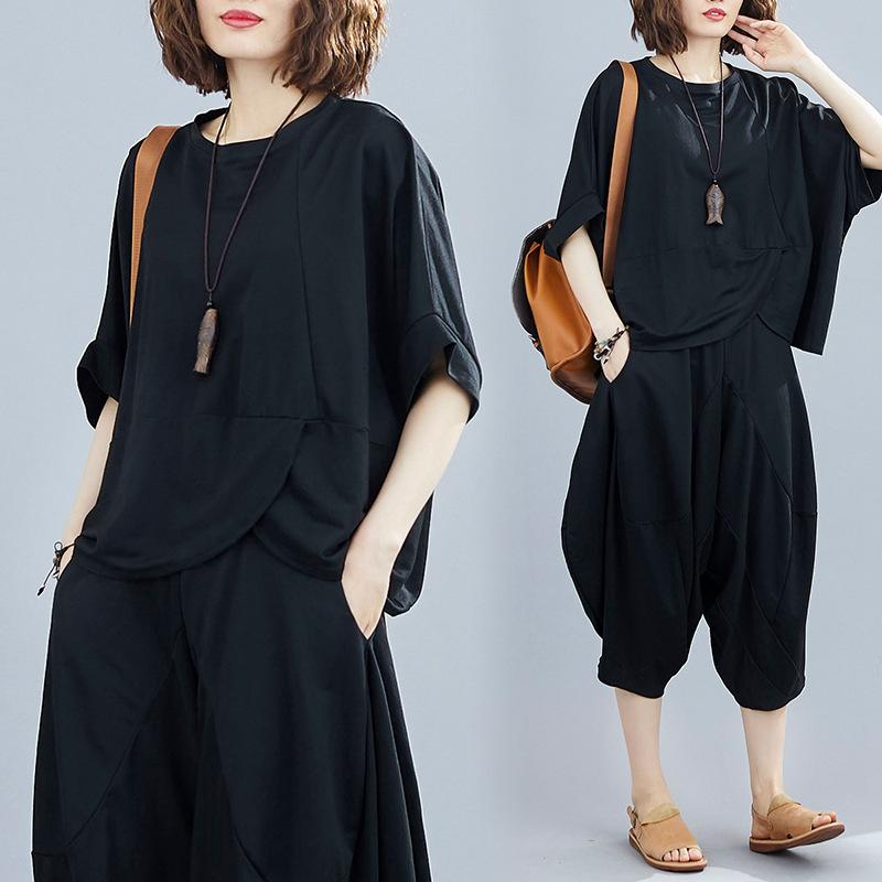 Loose Comfortable Batwing Top+Cropped Trousers Suits