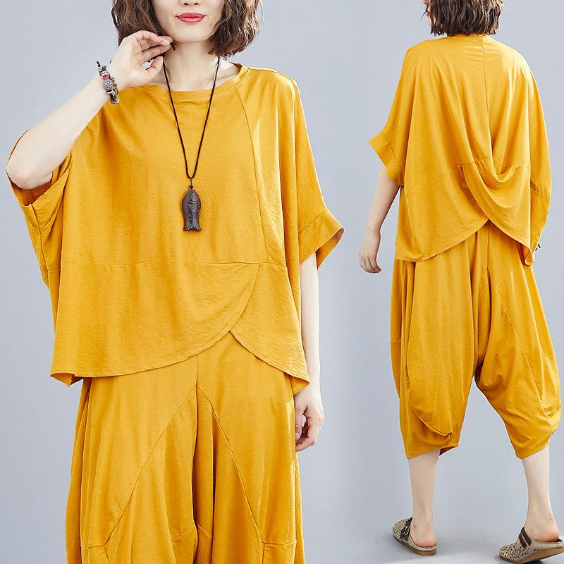 Loose Comfortable Batwing Top+Cropped Trousers Suits