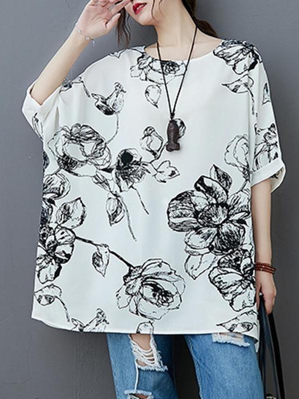 Plus Size Loose Print Chiffon T-Shirt