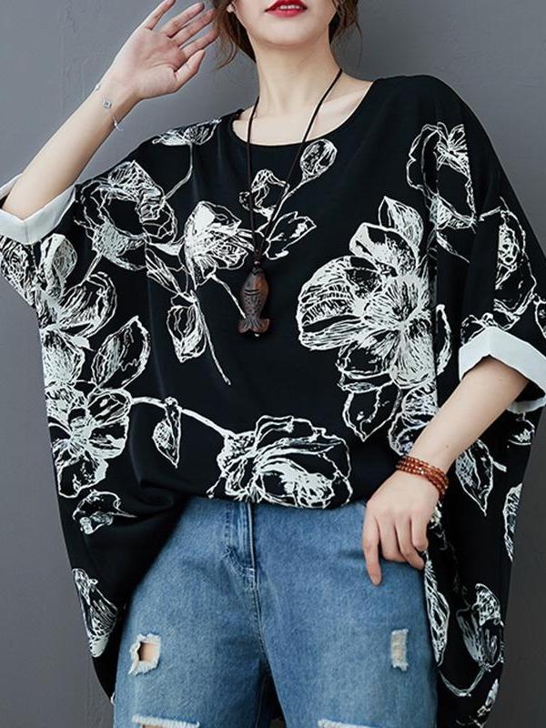 Plus Size Loose Print Chiffon T-Shirt