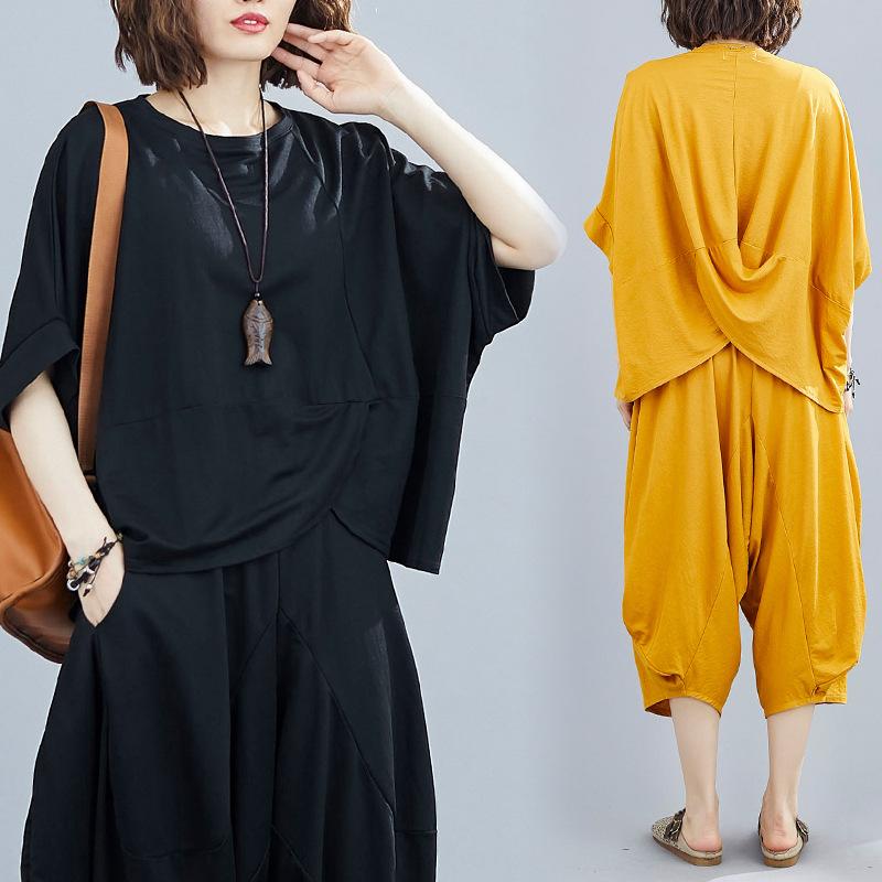 Loose Comfortable Batwing Top+Cropped Trousers Suits