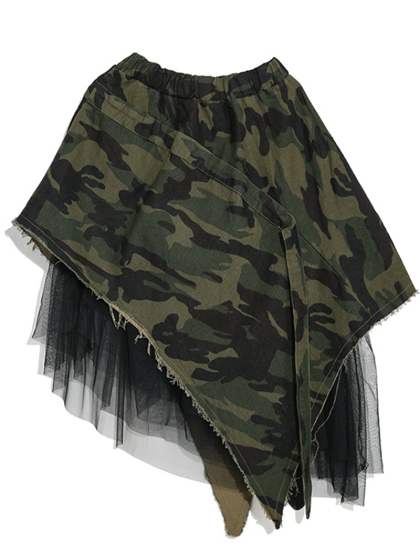 Stylish Camouflage Split-Joint Asymmetric Skirt